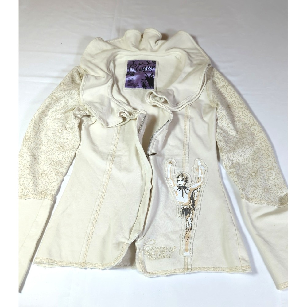 CIRQUE DU SOLEIL Jacket Women XS Front Zip Lg Sleeve Cream Boho Chic  Festival